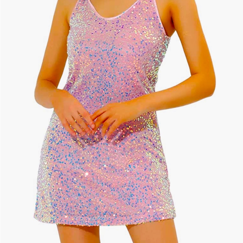 COPY - ERAS TOUR Light pink sparkly sequin mini dress